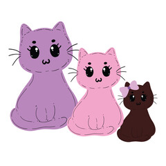 halloween cute cartoon cat charactor hand drawn with pink purple color