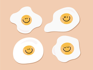Set of Cute Fried Eggs Vector Illustration 