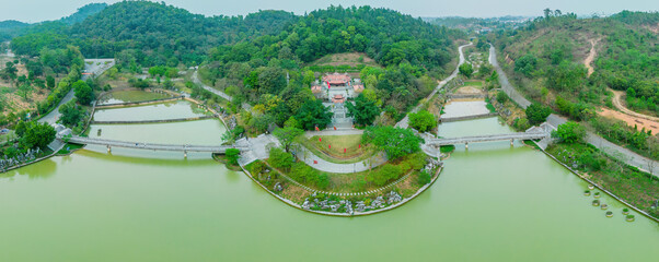Top view of Hung King Temple, Phu Tho Province, Vietnam. Lac Long Quan Temple of Hung Kings Temple...