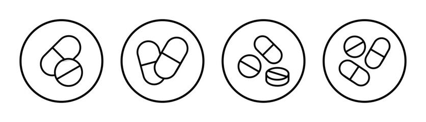 Pills icon set illustration. capsule icon. Drug sign and symbol