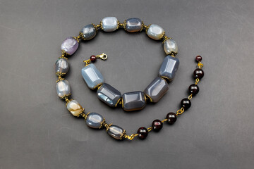 Statement stone bead necklace, massive unusual handmade jewelry, promotional photo for an online...