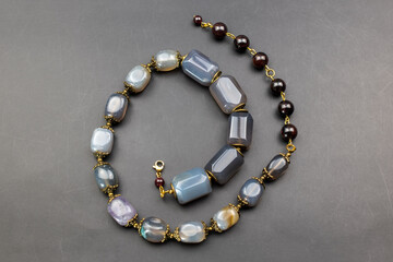 Statement stone bead necklace, massive unusual handmade jewelry, promotional photo for an online...