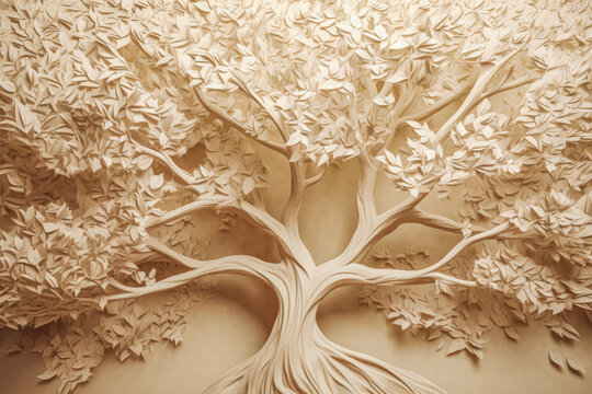 Paper tree 3d illustration, Generative AI