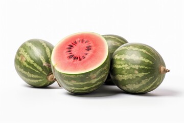 Fresh Watermelons bunched together on a white background and closely photographed. Generated Ai