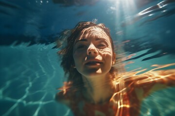 プールで泳ぐ女性　with generative ai - obrazy, fototapety, plakaty
