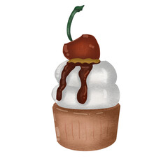 Cherry Cupcake made by sweetened white cream, PNG.