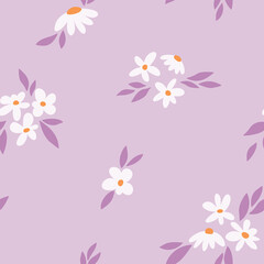 Naklejka na ściany i meble Kwiatowy wzór wektorowy. Drobne ręcznie rysowane kwiatki na różowym tle. Prosty design do wykorzystania na tkaninach lub w innych projektach. Wzór powtarzalny.