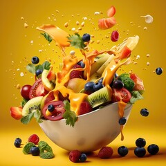 Fototapeta na wymiar Fresh vegetable and fruit salad in the bowl. Generative AI