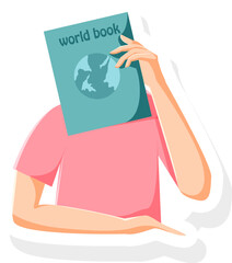 Sticker Of Someone's Face Covered In A Book Vector Illustration