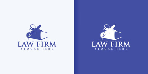 Lawyer Law firm Logo design Feather Quill symbol vector design template
