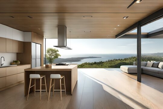 an image of a contemporary house with clean lines, minimalist design, and seamless integration between indoor and outdoor living spaces