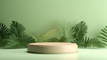 Fototapeta premium Product display background , Green and leaves , Generative Ai