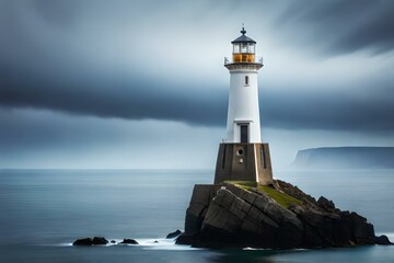 a captivating image of a majestic lighthouse standing tall on a rugged coastline, its beacon shining brightly to guide ships safely through the night.