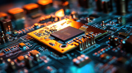 Fototapeta na wymiar A close up photo of tech electronic chip in a circuit, Generative Ai