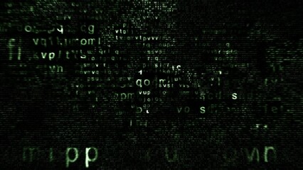 Concept wallpaper for digital chaos, hacking, internet, and coding. Animated Green lower case Hexadecimal Code Fragments On Black Background 