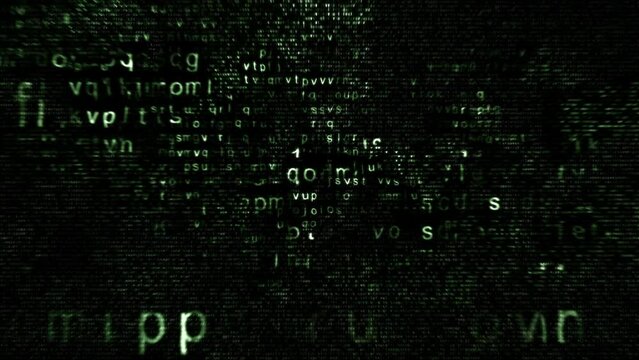 Concept wallpaper for digital chaos, hacking, internet, and coding. Animated Green lower case Hexadecimal Code Fragments On Black Background 