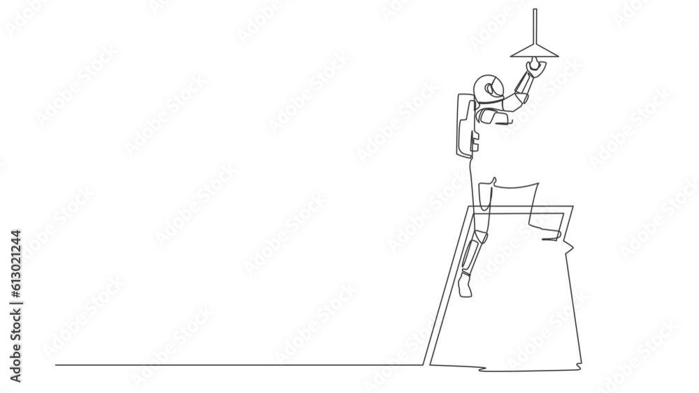 Aufkleber animated self drawing of continuous line draw young astronaut electrician on ladder change light bul