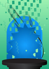 Blue, Black and Turquoise cylinder pedestal podium. Vector mockup stage showcase for presentation. Abstract minimal geometric product display.