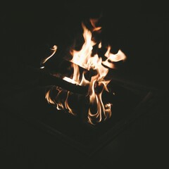 in flames
