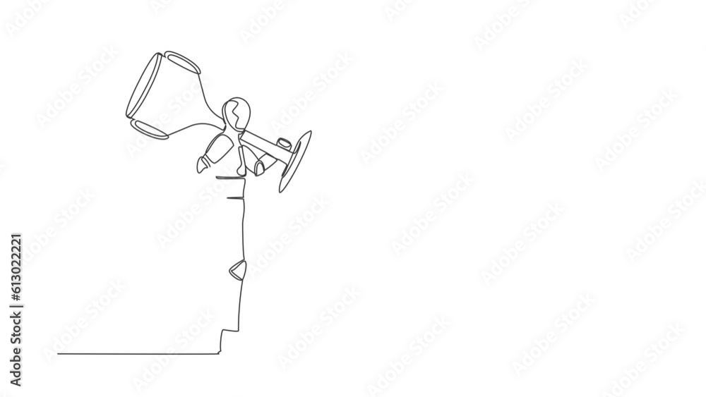Aufkleber animated self drawing of continuous line draw robot carry trophy cup for winner as symbol of victory