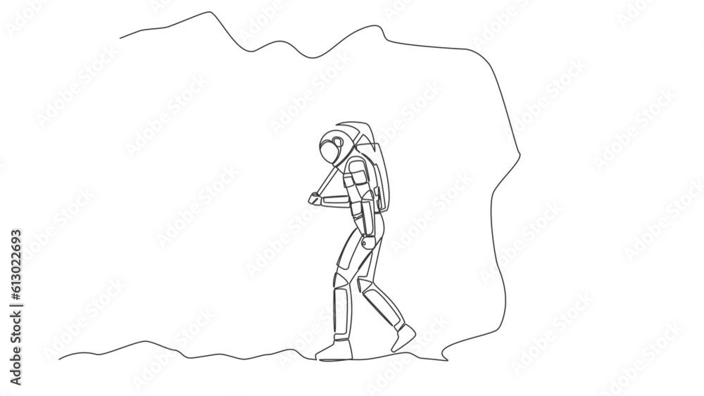 Poster animated self drawing of continuous line draw young astronaut stop trying and give up digging. not k