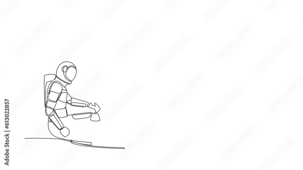 Poster animated self drawing of continuous line draw astronaut descends into the hole. failure to take adva