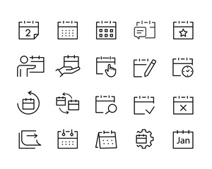 calendar line icon set. Vector month date Schedule time Meeting Deadlines icons vector symbol logo illustration outline editable stroke design style isolated on white