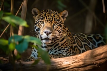 Fototapeta na wymiar beautiful and endangered american jaguar in the nature. Generative AI