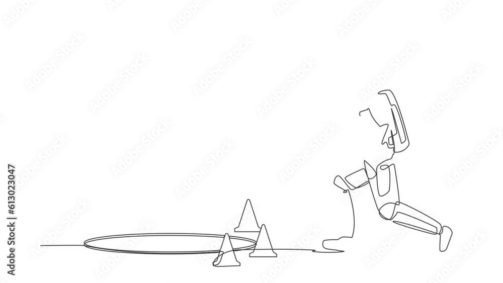 Aufkleber self drawing animation of single one line draw astronaut listen music with headphone, watching by sm