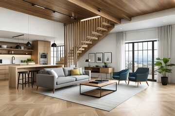 Fototapeta na wymiar modern living room with fireplace