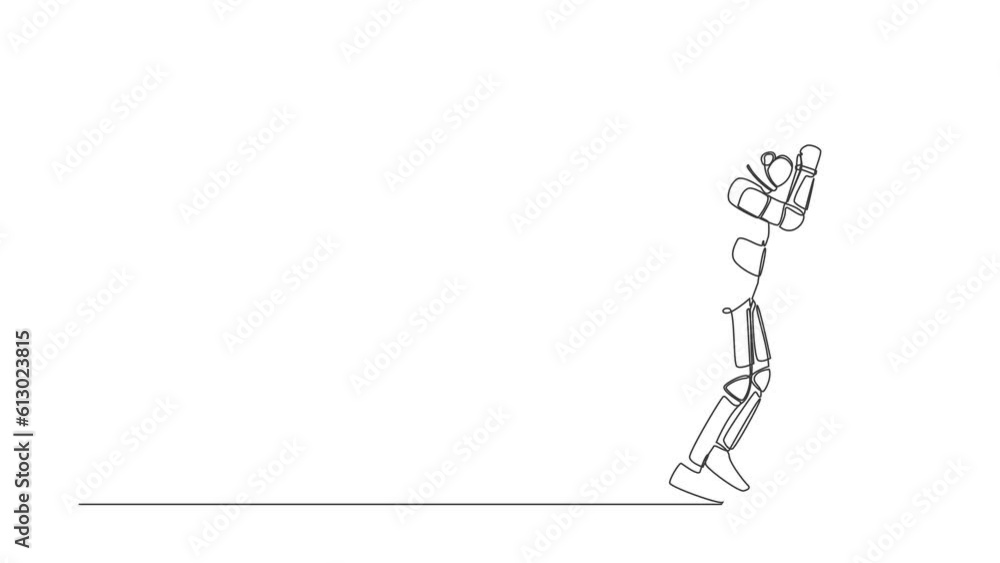 Aufkleber animated self drawing of continuous line draw astronaut depressed with wailing on wall, crying sad l