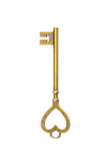 vintage golden skeleton keys isolated on white background with clipping path.