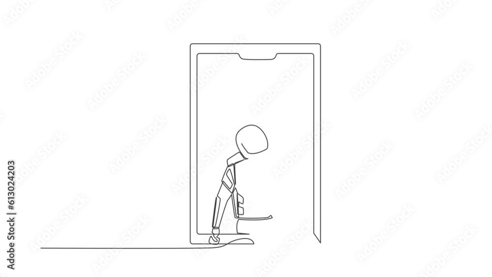 Poster animated self drawing of continuous line draw astronaut soccer referee showing yellow card out of sm