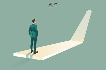 Business arrow concept with businessman contemplate to be success. grow chart up increase profit sales and investment. background vector
