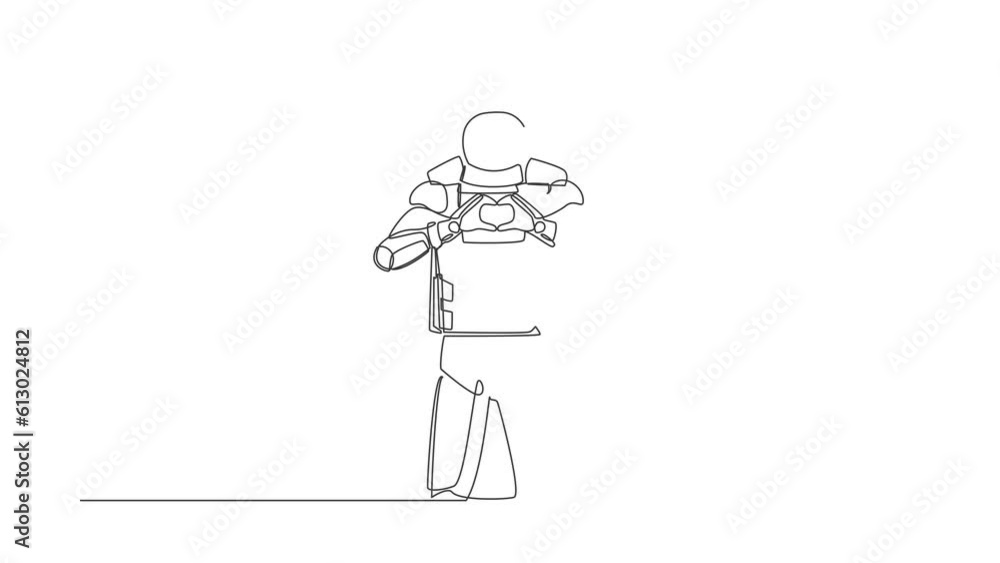 Aufkleber animated self drawing of single continuous line draw of young astronaut standing with making love si