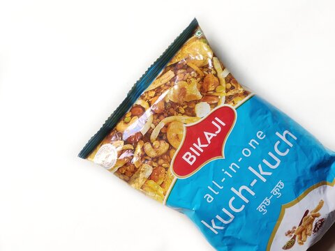Guwahati, Assam, India - June 10, 2023 : Bikaji All in one Kuch Kuch snacks. 