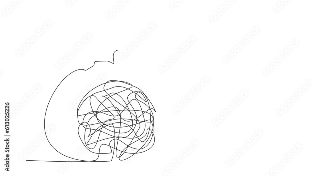 Poster animated self drawing of continuous line draw young astronaut jumping over messy line in moon surfac