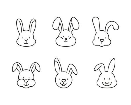 bunny head icon set, rabbit head icons. Easter rabbits. Animal symbol logo illustration, editable stroke, outline design style isolated on white