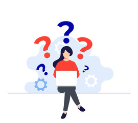 Female character having questions. Frequently asked questions concept flat illustration vector template, FAQ concept for landing page, mobile app, web banner, infographics - obrazy, fototapety, plakaty