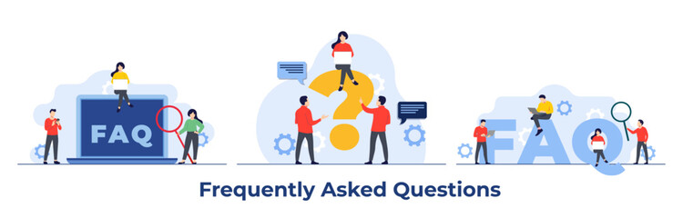 Set of frequently asked questions concept flat illustrations vector template, FAQ concept for landing page, mobile app, web banner, infographics - obrazy, fototapety, plakaty