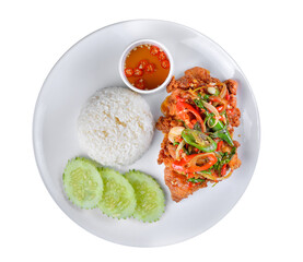 thai food chicken and basil served with rice on transparent png