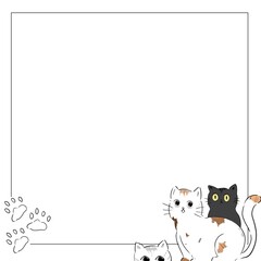 Gato, Ilustración de gato, Para tarjeta o Poster, Fondo blanco con marco de linea negro