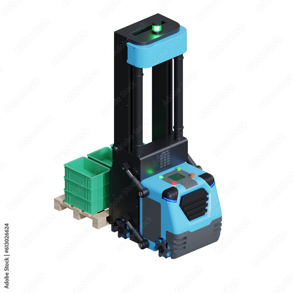 Poster agv forklift isolated on transparent background.3d rendering