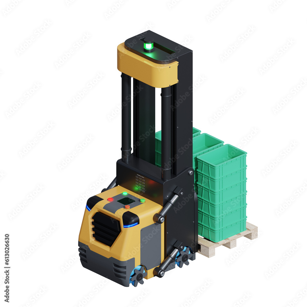 Poster agv forklift isolated on transparent background.3d rendering