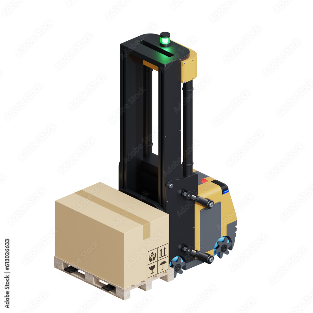 Poster agv forklift isolated on transparent background.3d rendering