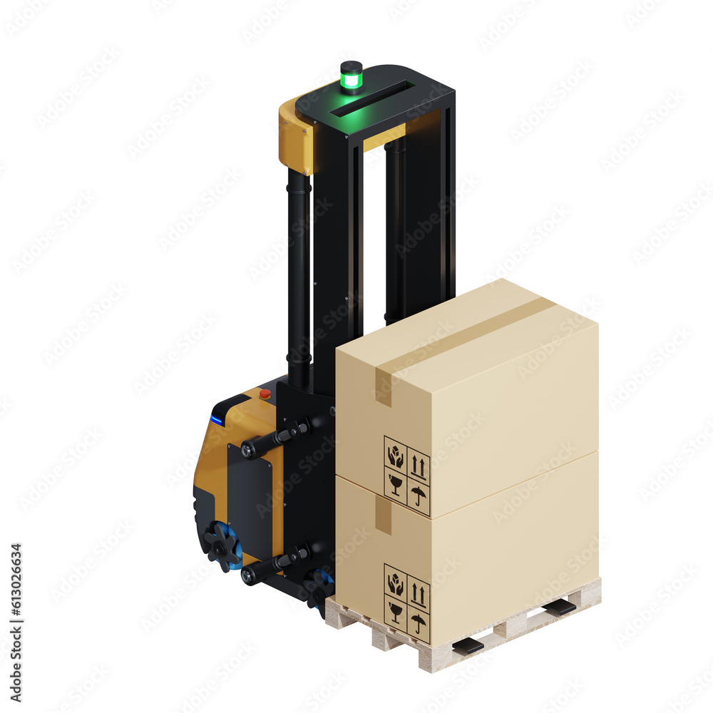 Poster agv forklift isolated on transparent background.3d rendering