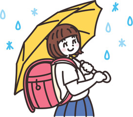 雨の日に傘を差す女子小学生
