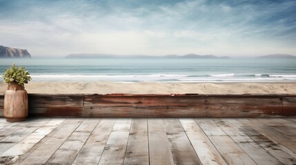Naklejka na ściany i meble Rustic Table with Beachy Backdrop