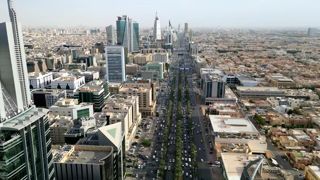 Fast moving drone hyperlapse of Riyadh City and King Fahd Road
