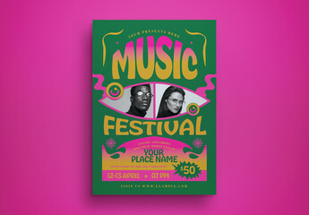 Green 70s Psychedelic Music Festival Flyer Layout